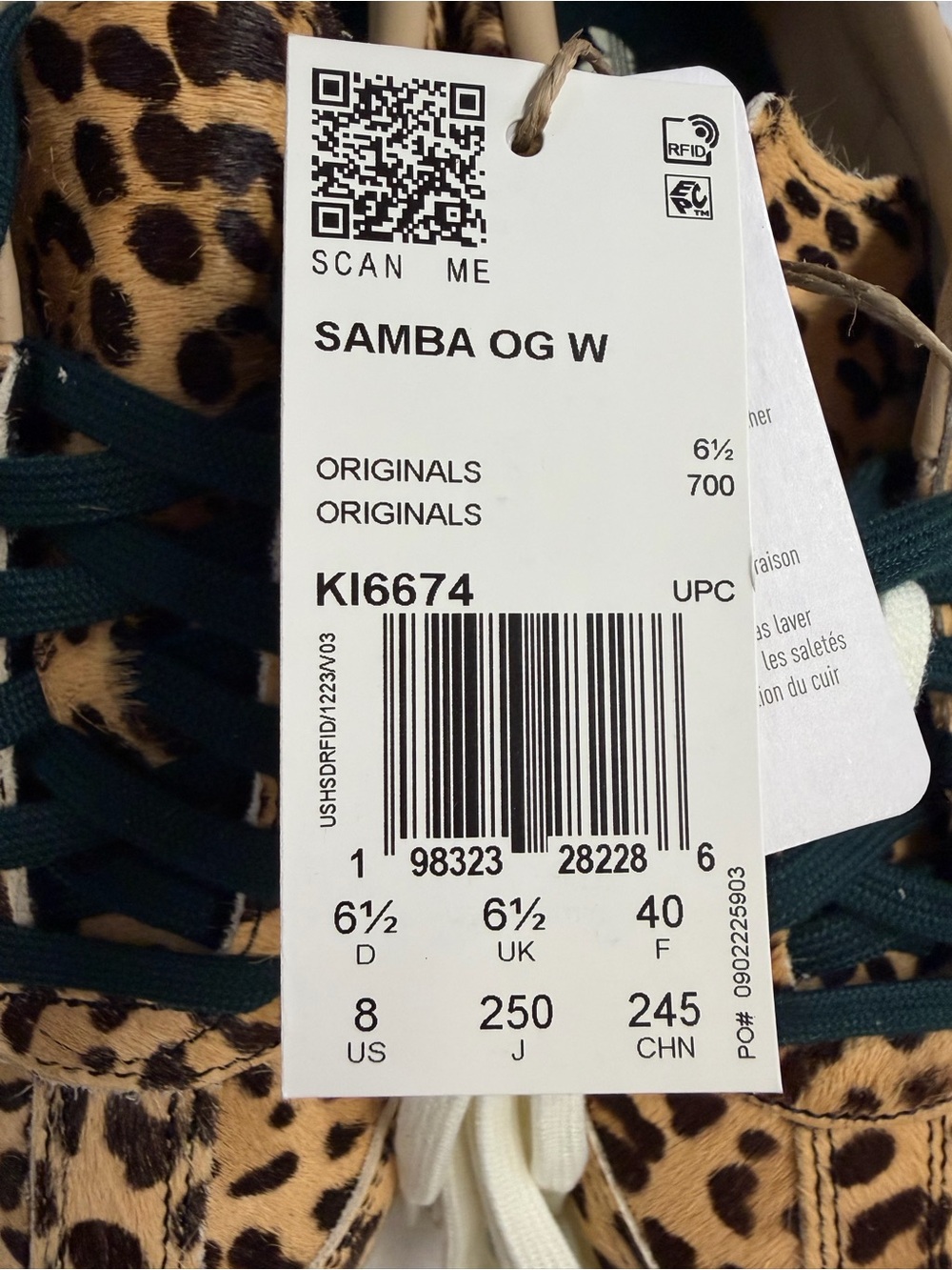 adidas Women's Leopard Print Sneakers with Dark Green Laces - Picture 6 of 8